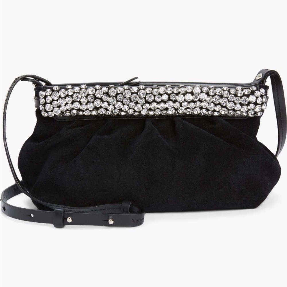 NWT $990 Isabel Marant Luzes Crystal Embellished Suede Crossbody Bag in Black!
